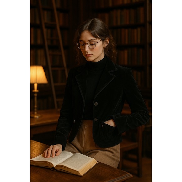 DKNY Black Velvet Cropped Jacket City Chic Y2K Dark Academia testicles Blazer M - Picture 2 of 11